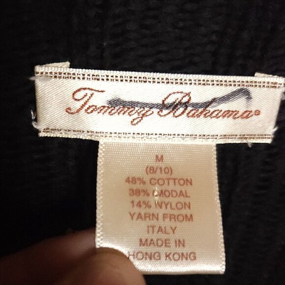 Tommy Bahama Black Hooded V Neck Summer Sweater Beaded Trim Medium - Picture 6 of 7